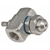 This internal mix air-atomizing spray nozzle from EXAIR delivers a flow rate of 1.9 scfm and produces a narrow angle round spray pattern at 15 inches. Constructed of stainless steel with a 1/4 in FNPT connection, it is used for precision liquid atomization in applications such as coating, humidification, and cooling