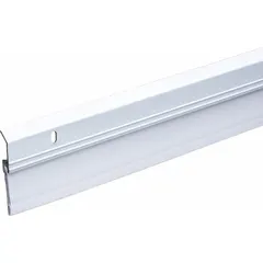 This door sweep seals the gap under a door to block drafts, dust, insects, and moisture. It is commonly installed on exterior doors in commercial and residential buildings to improve energy efficiency and indoor comfort. Made of aluminum and vinyl in a white finish, it measures 36 inches in length and 2 3/8 inches in width.