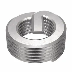 Free-running helical insert with tang for installation. Made of 18-8 stainless steel, plain finish. Thread size 3/8"-18, right-hand orientation, ANPT thread form. Tensile strength 200,000 to 250,000 psi. Used to repair or reinforce threads in metal components, particularly in softer materials.