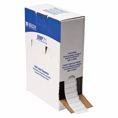 BRADY Pre-Cut Label Stock Roll: 1/2 in x 1 1/2 in, 1 1/2 in x 1/2 in, Polyester - Brady Precut Label Rolls