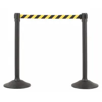 Barrier Post with Belt: 38 1/2 in Post Ht, 6 1/2 ft Belt Lg, Black/Yellow, 2 No. of Posts, Pattern (MPN U2000CYB)