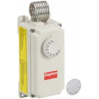 DAYTON Line Volt Mechanical Tstat: Heat or Cool, Plastic, 30° to 110°F, 3.5°F, Hydraulic Air Coil