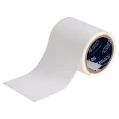 This Brady inkjet precut label roll is designed for use with the J4000 printer series. Each roll contains 180 labels measuring 6 inches by 4 inches, made from acrylic material with a permanent adhesive. The labels are inkjet print-receptive, suitable for industrial labeling applications such as asset tracking, equipment identification, and safety signage.