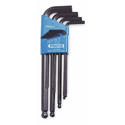 PROTO Hex Key Set: 6 - 10 Pieces, L, Metric, Single Ball End, Long, 9 Pieces - L-Shaped Hex Key Sets