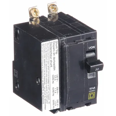 SQUARE D Miniature Circuit Breaker: 30 A, 120/240V AC, Single Phase, 10kA at 120/240V AC - QOB Series, Bolt-On Square D Miniature Circuit Breakers
