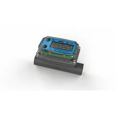 This inline turbine flowmeter with digital totalizer measures water flow in gallons. It features a 3/4-inch spigot connection, PVC body, PVDF rotor, and provides +/-3% accuracy with a 4-20 mA output. Suitable for water monitoring and process control applications.