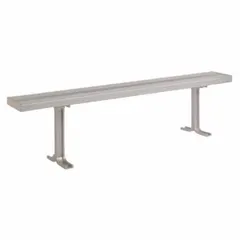 This LYON bench is constructed from aluminum with a gray anodized finish for corrosion resistance. It measures 8 ft in length, 9 1/2 in in depth, and 17 in in height. Suitable for use in locker rooms, changing areas, and other environments where moisture resistance is required.