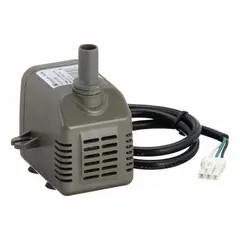 Plastic replacement pump for portable evaporative coolers. Circulates water from the reservoir to the cooling pad. Compatible with Hessaire MFC1600 model.