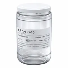 IKA Silicon Oil: 10 cps Viscosity is a liquid calibration standard supplied in a 500 mL clear glass jar. It is used to verify and adjust the accuracy of viscometers in laboratory and quality control settings. The product has a 12-month shelf life and is compatible with viscometers.