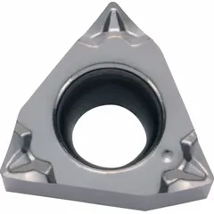 This Trigon (W) indexable turning insert is made of PVD carbide for finishing cuts on steel, stainless steel, and cast iron. It is used for precision turning, facing, and profiling operations on CNC lathes.