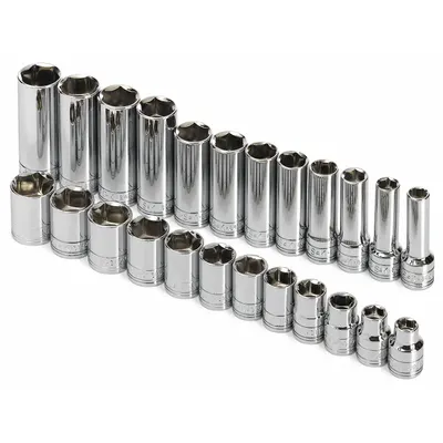 SK PROFESSIONAL TOOLS Socket Set: 3/8 in Drive, 24 Piece, 6-Point, Metric - SAE & Metric Socket Sets