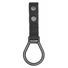 This black ballistic nylon pouch measures 5 1/2 inches by 2 inches and features an open closure. It is designed to carry handcuffs on a duty belt, providing quick access for security and law enforcement personnel.