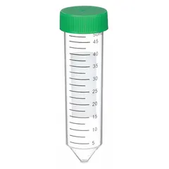 APPROVED VENDOR 50 mL Polypropylene Centrifuge Tube, Conical Bottom, Natural, Green Closure, Graduated, with Foam Racks (229422)
