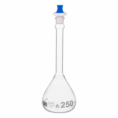 QORPAK Volumetric Flasks: 250 mL, Gray, Round, A, Includes Closure - Glass Volumetric Flasks