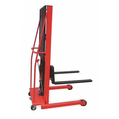 Dayton Stacker: 1,000 lb, 30 in L x 3 in W Fork, 47 in L x 32 in W x 80 in H Overall Dim - Straddle Stackers