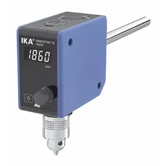 Overhead stirrer for low-torque mixing applications in laboratory and small-scale production. Handles volumes up to 5 L and viscosities up to 4,000 cps. Features variable speed control and digital display. Operates on 100/240V supply.
