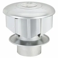 This vented rain cap terminates round 4-inch ducting in exhaust systems. Made of galvanized steel with a silver finish, it features a press-fit connection and no screen or backdraft damper. Suitable for simple, non-dampened venting applications where weather protection is needed.