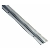 This door sweep is made of aluminum and includes a brush insert. It measures 96 inches in length and 1 3/8 inches in width. Used to seal the gap at the bottom of a door, it helps block drafts, dust, and insects