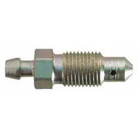 Hydraulic brake line accessory for bleeding air from brake systems. M10-1.0 thread size, steel construction, silver finish. Sold in a 5-piece pack. Suitable for automotive and industrial hydraulic brake maintenance