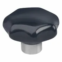 This 7-arm knob features a plastic body with a stainless steel threaded insert. The M10 thread size allows for manual adjustment and clamping in jigs, fixtures, and machinery. The stainless steel thread provides corrosion resistance for frequent hand tightening