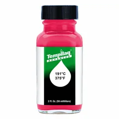 Temperature-indicating liquid for verifying surface temperature of 375°F with ±1% accuracy. Applied to surfaces in welding preheat, heat treating, or quality assurance; melts upon reaching target temperature.