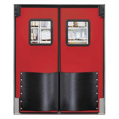CHASE Swinging Door: Polyethylene, 2 Doors, Red, 7 ft Door Wd, 8 ft Door Ht, Window Included - Insulated Swinging Doors