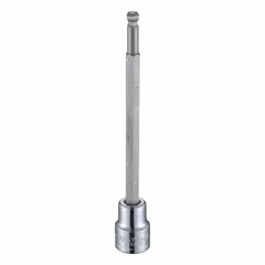 Ball-end hex bit socket with 6 mm hex tip and fixed insert design. Overall length of 4-13/16 inches. Allows off-axis engagement for driving hex-head fasteners in confined spaces.