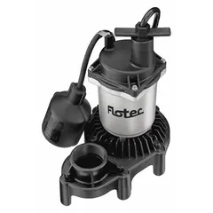 This FLOTEC submersible sump pump is designed for removing accumulated water from basements, crawl spaces, and other low-lying areas. It operates on 115V AC with a 3.9 A draw, delivers 36 gpm at 10 ft of head, and features a 1-1/2 in FNPT discharge. The piggyback tether float switch enables automatic operation.