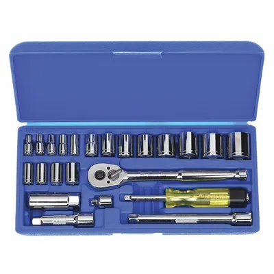 WESTWARD Socket Wrench Set: 1/4 in, 3/8 in Drive, 23 Piece, 12-Point/6-Point, SAE - SAE Socket Sets with Drive Tools