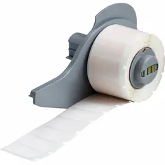 Precut wraparound label cartridge for M710 printer series. White matte polyimide material, 1 in x 1 in size, designed for wire gauges 10 AWG to 12 AWG. Requires M7-R6200 ribbon. Suitable for permanent identification in industrial control panels and electrical installations.