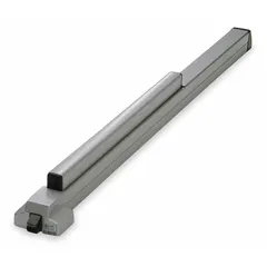 Rim-type exit device with aluminum touchbar for doors up to 4 ft wide. ADA compliant for accessible egress. Suitable for commercial buildings requiring code-compliant panic hardware.