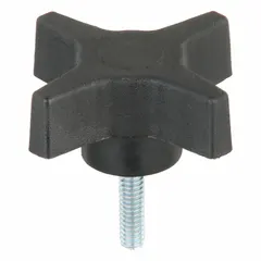 This 4-arm knob with threaded stud is used for manual clamping, positioning, and adjustment on industrial machinery, jigs, and fixtures. The plastic body with steel thread provides a corrosion-resistant grip for frequent hand-tightening applications. Diameter: 2.46 in. Thread: 1/4"-20.