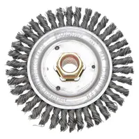 This WEILER weld-cleaning brush is designed for removing slag and spatter from carbon steel welds. It features a 4 1/2" diameter, 3/16" width, 5/8"-11 arbor, and 0.02" steel fill. Suitable for industrial fabrication and metalworking applications