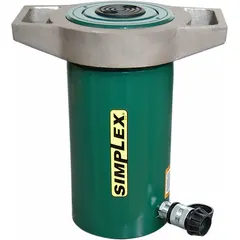 Single-acting hydraulic ram with 55 ton nominal capacity and 2 in nominal stroke. Steel construction. Used for lifting, pressing, and pushing heavy loads in industrial maintenance, construction, and manufacturing applications.