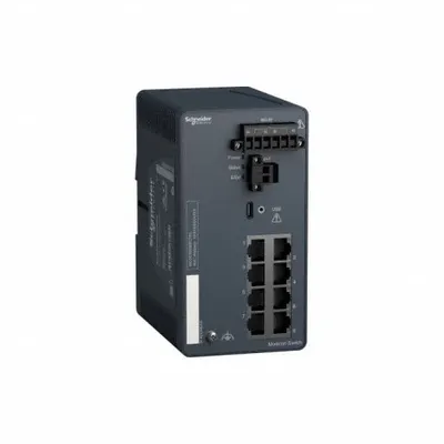SCHNEIDER Ethernet Switch: Managed, DIN Rail, 8 Ports, RJ45, 10/100 Base-TX - DIN Rail-Mount Ethernet Switches