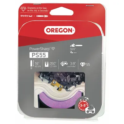 OREGON Chain With Sharpening Stone: 16 in Compatible Bar Lg, 3/8 in, 0.5 in Gauge - Chain, Bar & Sharpener Sets