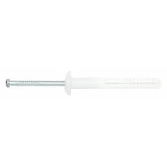 DEWALT nylon removable nail drive anchors with mushroom head, plain plastic finish. Overall length 2 in. Suitable for fastening fixtures, conduit, and equipment to concrete, block, or brick in construction and industrial maintenance. Pack of 100.