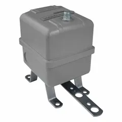 Lever-operated float switch for open tanks with vertical mounting. Thermoplastic body and screw-clamp electrical connections. Close-on-rise operation for liquid level detection in general-purpose indoor applications.