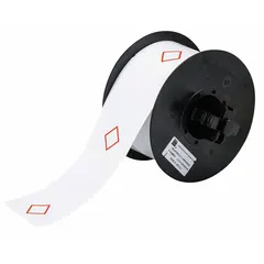 Red GHS/CLP 1-diamond precut label roll with no legend. Each label measures 2 11/64 in x 3 11/32 in and features an acrylic adhesive. Compatible with BBP30 printer series. Used for chemical hazard identification and compliance labeling on containers and equipment in industrial facilities.