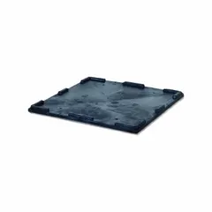 This black plastic lid is designed to cover and secure BUCKHORN bulk containers, protecting contents from dust and debris during storage or transport. Compatible with BUCKHORN model BH4845 containers, it is commonly used in industrial and logistics material handling applications.