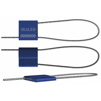 UNIVERSEAL Cable Seals: Blue, Steel, 12 in Cable Lg, 1/16 in Cable Dia, Sequential - Adjustable-Length Cable Seals