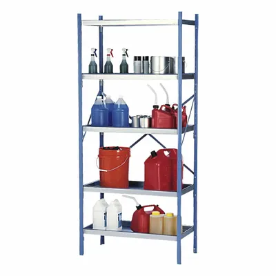 DENIOS Open Metal Shelving: Starter Unit, Heavy-Duty, 18 in x 36 in, 84 in Overall Ht - Medium-Duty Open Metal Shelving Starters & Add-Ons