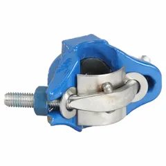 Single-strap service saddle for creating branch connections on water mains. Fits 1 1/4 in – 1 3/8 in outside diameter pipe. Stainless steel strap, bolts, and nut with NBR gasket. 3/4 in NPT outlet rated for 200 psi maximum operating pressure.