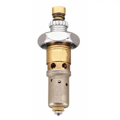 This brass, nickel-plated compression cartridge is a replacement component for metering faucets. It controls hot and cold water flow in commercial restrooms, laboratories, and industrial facilities. Supplied as a single cartridge.