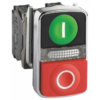 SCHNEIDER Illuminated Push Button: 2 Buttons, 22 mm, 1NO/1NC, Metallic, Full Volt - Illuminated Multihead Push Buttons