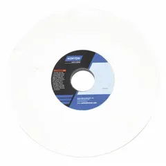Type 1 straight grinding wheel for light-to-moderate grinding of tool steels. Measures 7" x 1/2" x 1 1/4" with specification 38A80-JVBE and wheel hardness J. Supplied as a 5-pack. Suitable for surface grinding, sharpening, and deburring in metalworking applications.