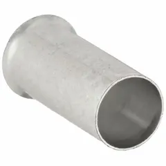 Non-insulated ferrule for terminating a single stranded wire into a terminal block. Bare finish with 0.24 in ferrule diameter. Used in control panels and power distribution to prevent wire fraying and ensure consistent conductivity.
