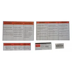 Replacement label kit for Dayton brand equipment model 5PKH2. Used in material handling applications to restore identification and compliance markings on machinery, ensuring clear equipment labeling for maintenance and safety.