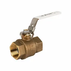 Brass straight ball valve with full port design for minimal pressure drop. Features press x press connections and a locking lever handle. Suitable for on/off flow control in commercial and light industrial piping systems handling water, oil, or gas.