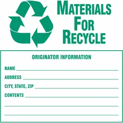Paper label with white background, 6 inches by 6 inches, displaying the message 'Contains Asbestos Fibers Avoids Creating Dust Cancer And Lung Disease Hazard'. Used for marking containers of asbestos-containing waste to comply with shipping regulations. Sold in packs of 100.